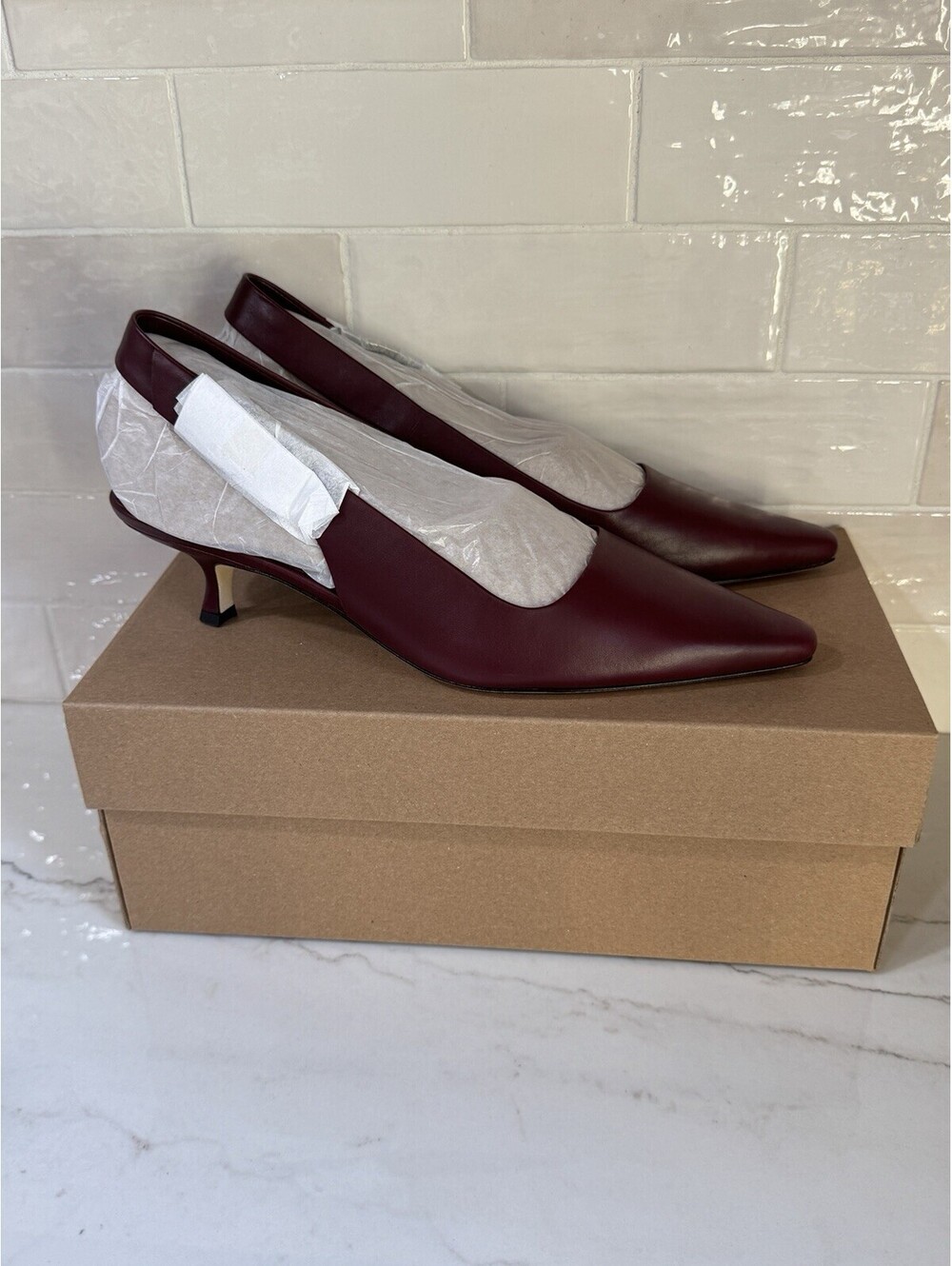 Vince Womens Shasta Leather Slingback Pointed Toe Kitten Heel Deep Cherry US 9.5